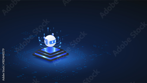 AI agent automation bot isometric vector illustration. robot assistant automation system concept.