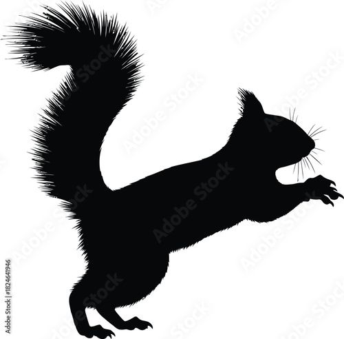 Silhouette of a squirrel leaping against a white background depicting wildlife