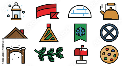 Celebrate the holidays with this festive winter icon set for your creative designs