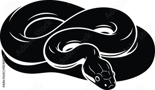 Coiled snake illustration in black and white engraving style