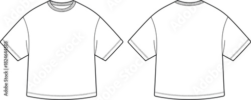 T-shirt, crew neck, fashion sketch, technical drawing, garment design, apparel template, clothing illustration, flat sketch, short sleeve, v