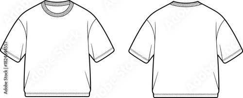 T-shirt, crew neck, fashion sketch, technical drawing, garment design, apparel template, clothing illustration, flat sketch, short sleeve, vector tee
