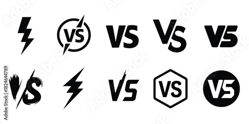 Battle vs icon set with letters, duel and competition symbols