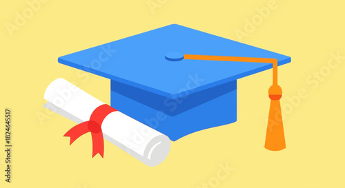 Graduation Cap and Diploma Illustration - Symbolizing Achievement and Education