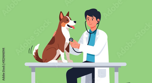 Veterinarian Examining Dog with Stethoscope in Office Pet Healthcare Concept