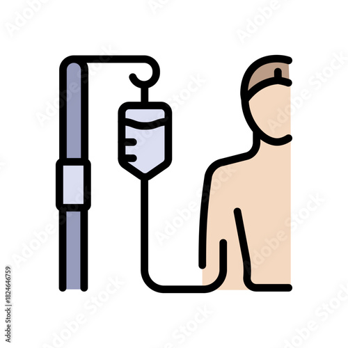 Chemotherapy color icon. Intravenous therapy medical sign. Vector illustration of an IV drip bag with a tube and stand, for healthcare apps, medical websites, and hospital-related visuals.