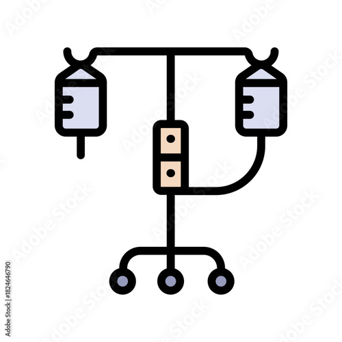Intravenous therapy medical color icon. Vector illustration of an IV drip bag with a tube and stand, for healthcare apps, medical websites, and hospital-related visuals.