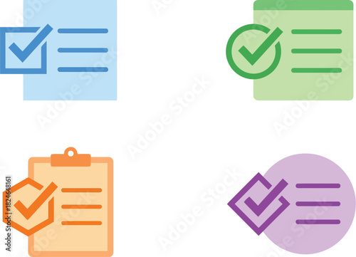 Four colorful checklist icons depicting tasks lists and completion ideal for interface design on transparent background