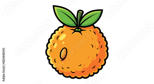 Vector illustration of cartoon illustration of a fresh orange fruit with green leaves