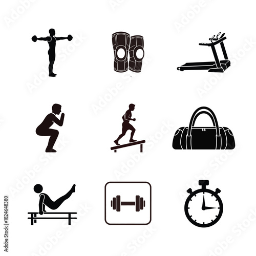 Collection of fitness and exercise icons for health and workout themes
