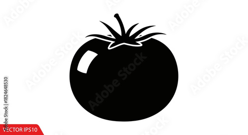 Vector illustration of black silhouette of a tomato with a stem