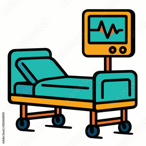 Hospital bed with heart monitor attached