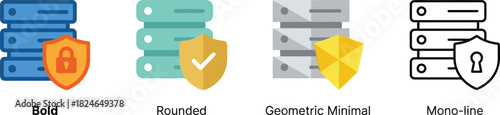 Four distinct server security icon styles are showcased including bold rounded minimal and mono line on transparent background