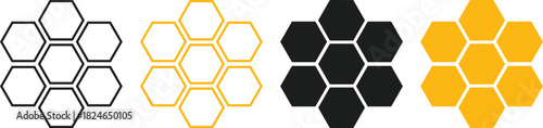 Bee and Honeycomb Icon Set. Hexagon Pattern and Structural Organization Interface. 