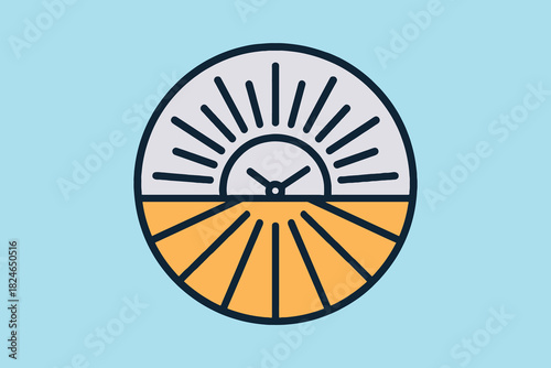 Stylized sunrise and sunset icon on a light blue background