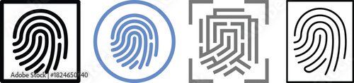 Four distinct fingerprint icons in varying styles and colors perfect for digital design on transparent background