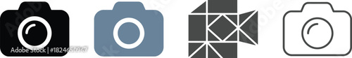 Four different styles of camera icons showcasing various designs and aesthetics on transparent background