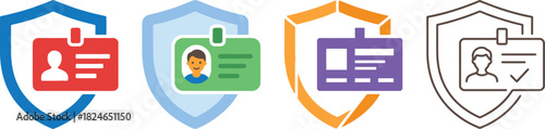 Four colorful identification shield icons representing security and access control available on transparent background