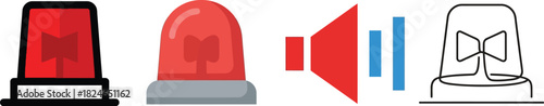Four variations of siren and alarm icons depicted in color and outline on transparent background
