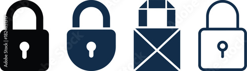 Four distinct padlock icons in varying styles including open and closed presented on transparent background