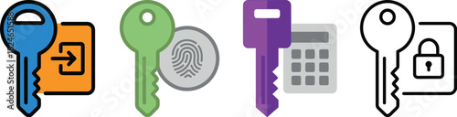 A set of colorful keys locks and security symbols neatly arranged ideal for digital usage on transparent background