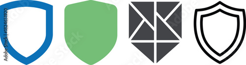 Four distinct shield icons in blue green gray and black presented in a row on transparent background
