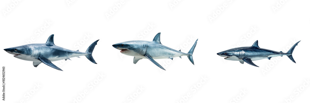 Naklejka premium Dynamic shark swim sequence ocean depths image collection transparent background underwater view