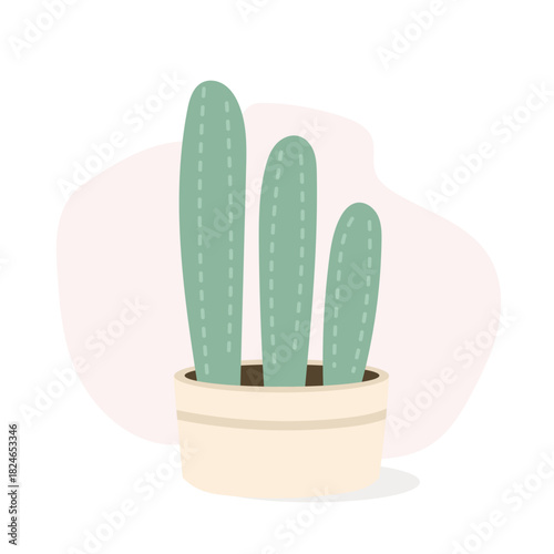 Soft minimal illustration featuring cactus trio in warm pot, cactus creating modern botanical accent for calm interior styling, tall slender shapes adding trendy greenery appeal for cozy visuals