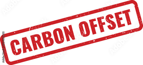 Red grunge rubber stamp mark promoting carbon offset environmental sustainability initiatives