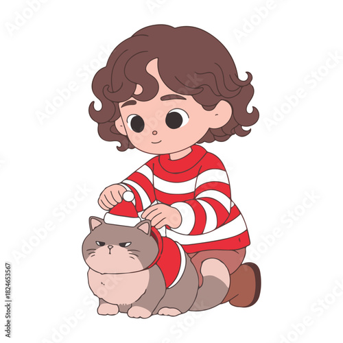 A little girl is dressing up as a little cat to celebrate Christmas