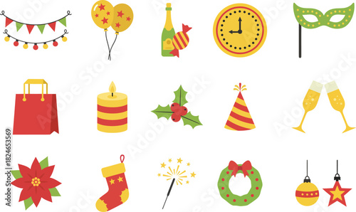 Festive party icons for celebration and holiday events