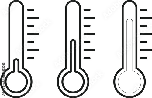 Thermometer Icon Set. Temperature Measurement Health Symbols. Climate Control and Sensor Data Interface. Temperature Gauge and Digital Degree Measurement Collection