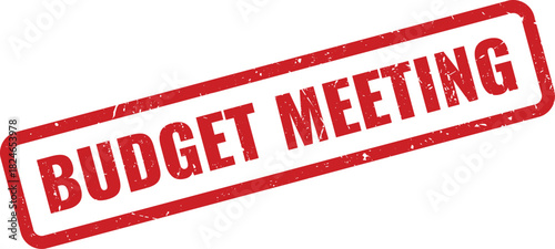 Red distressed rubber stamp clearly indicating an important budget meeting notice