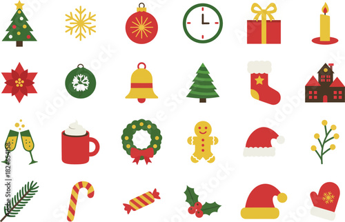 Christmas and new year holiday icons collection flat design