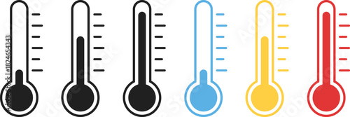 Thermometer Icon Set. Temperature Measurement Health Symbols. Climate Control and Sensor Data Interface. Temperature Gauge and Digital Degree Measurement Collection