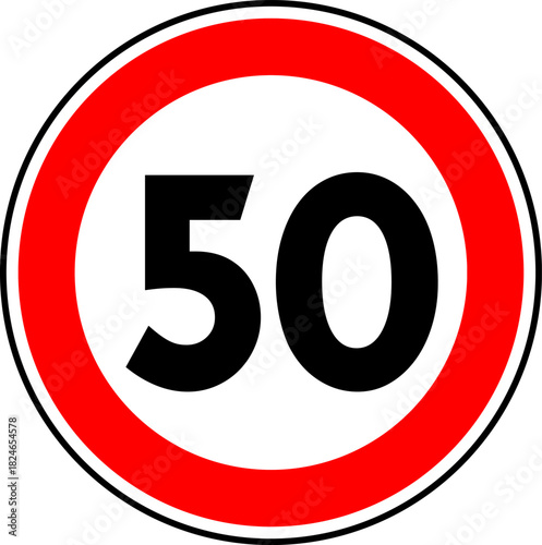 Speed limit sign of 50 kmh, Circle speed limit 50 sign vector