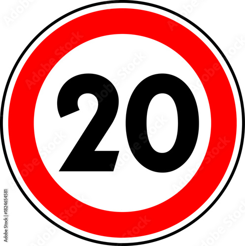 Speed limit sign of 20 kmh, Circle speed limit 20 sign vector