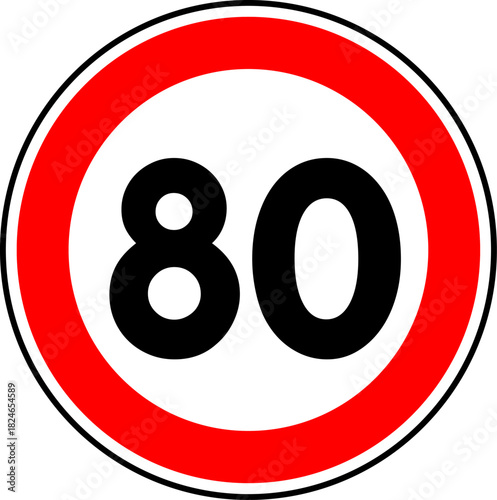Speed limit sign of 80 kmh, Circle speed limit 80 sign vector