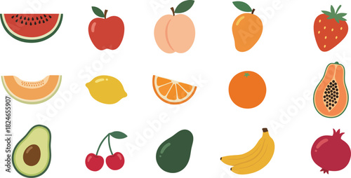 Colorful assortment of fruits isolated on white background