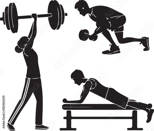 Fitness and Weightlifting Silhouette – Gym Training Illustration