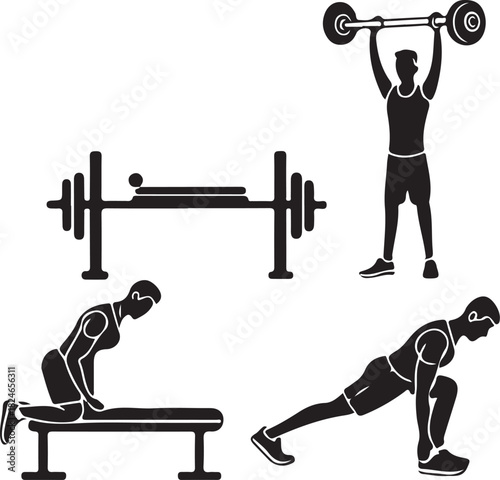 Fitness and Weightlifting Silhouette – Gym Training Illustration