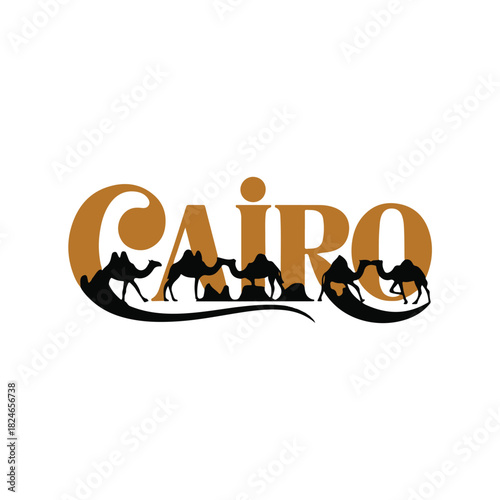 Cairo City Logo Design with Camel Caravan Silhouette and Bold Typography