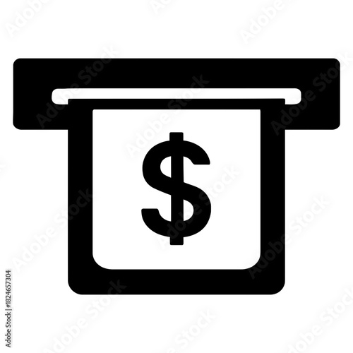 ATM cash withdrawal icon with dollar banknote slot payment finance symbol