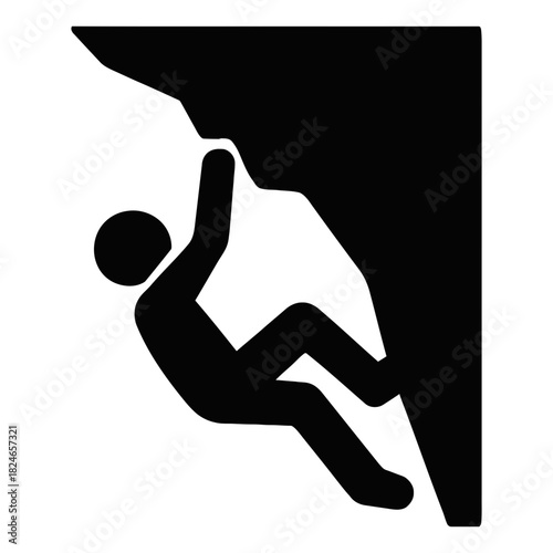 Rock climber on overhang wall icon silhouette for extreme sport challenge