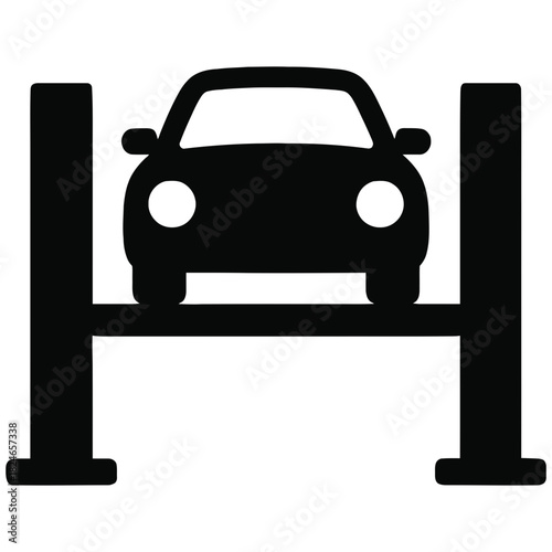 Car on service lift icon silhouette for auto repair garage maintenance