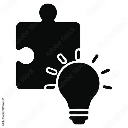 Puzzle piece with light bulb solution idea creativity problem solving icon