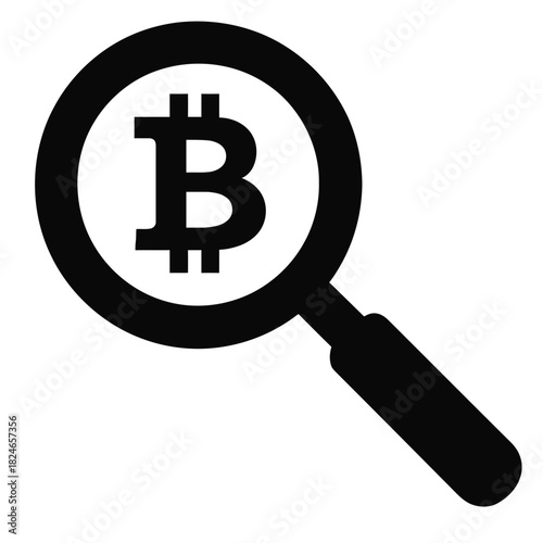 Bitcoin search icon under magnifying glass blockchain analysis vector crypto