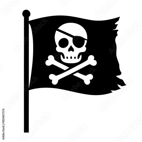Pirate skull and crossbones flag with eyepatch jolly roger vector icon