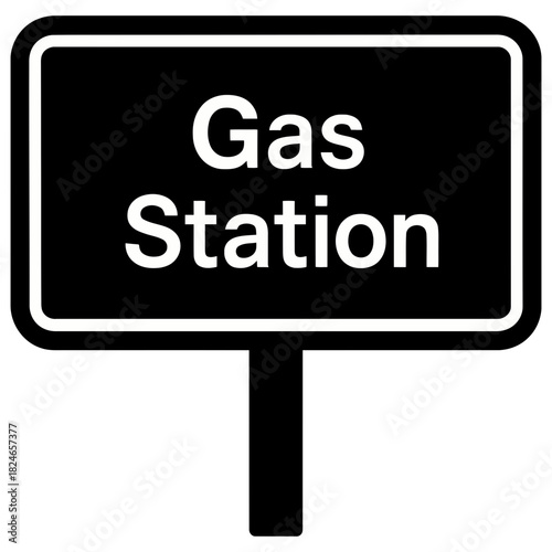 Gas station road sign icon silhouette for fuel service directions travel