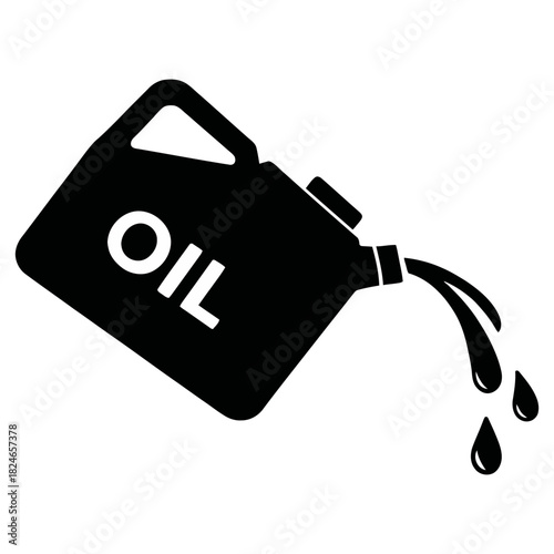 Motor oil can pouring drops icon silhouette for automotive service maintenance